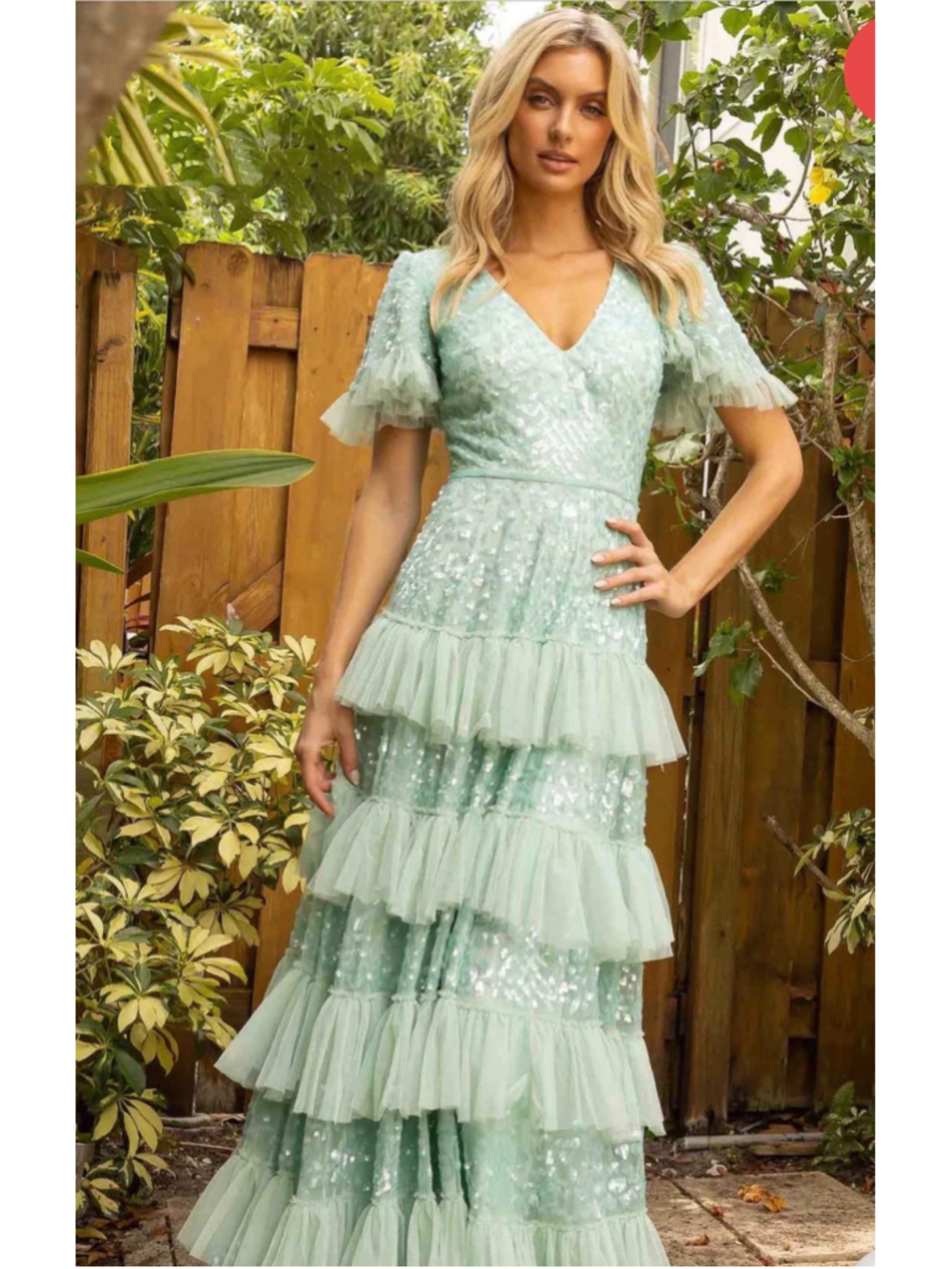 Women's Primavera Sequin Tiered Maxi Dress Mint Size 2